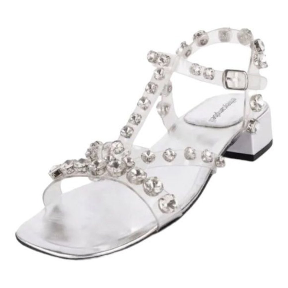 Jeffrey Campbell Embellished Block Heel Sandals in Clear Silver